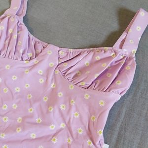 WeWoreWhat Ruched One Piece Lilac Daisy Print